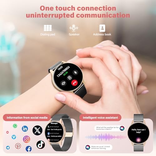 Reloj inteligente mujer con llamadas Bluetooth y monitor de sueño (Schwarz Gold)
