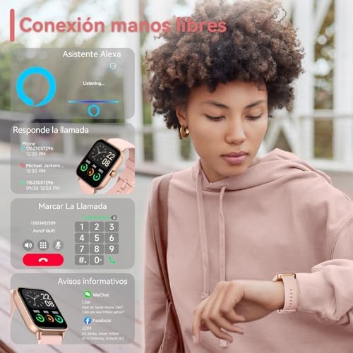 Reloj Inteligente Mujer con Llamadas y Alexa, Pulsómetro/sueño/SpO2, 110 Modos Deportivos Impermeable IP68 para Android 