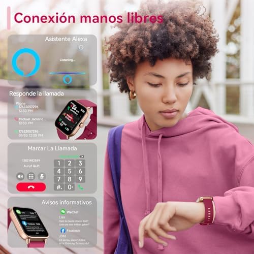 Reloj inteligente mujer con llamadas y Alexa incorporada, Impermeable IP68 paraAndroid e iOSCertificadoClimatePartners