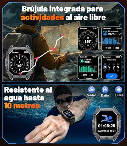 Reloj Inteligente Hombre con Llamada 50 Días Batería Deportivo Impermeable 10ATM