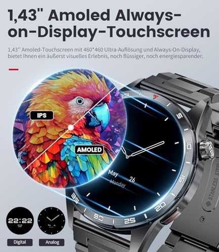 ESFOE Reloj Inteligente para Hombres con 3 Correas, Llamadas para Android y iOS, IP68 Impermeable Smartwatch Fitness Mon