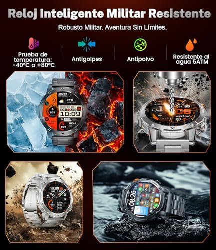 2025 Reloj Inteligente Hombre Militar para Android iOS con Linterna y Monitor de Sueño