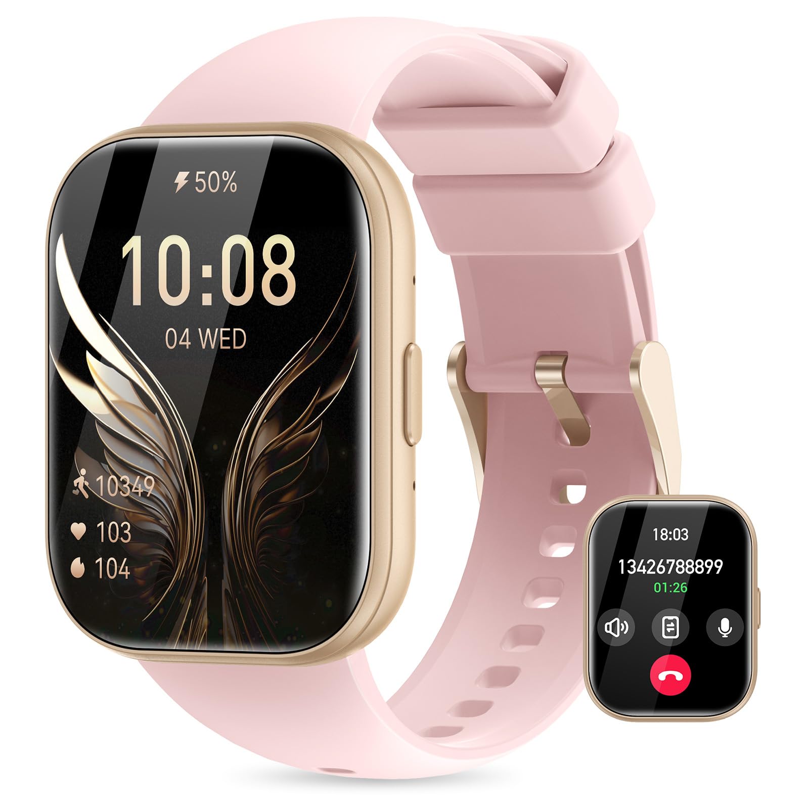 Inteligente Mujer SIRI ET HRV 1.75" TFT Reloj Conectado Rosa Fitness Tracker Android iOS