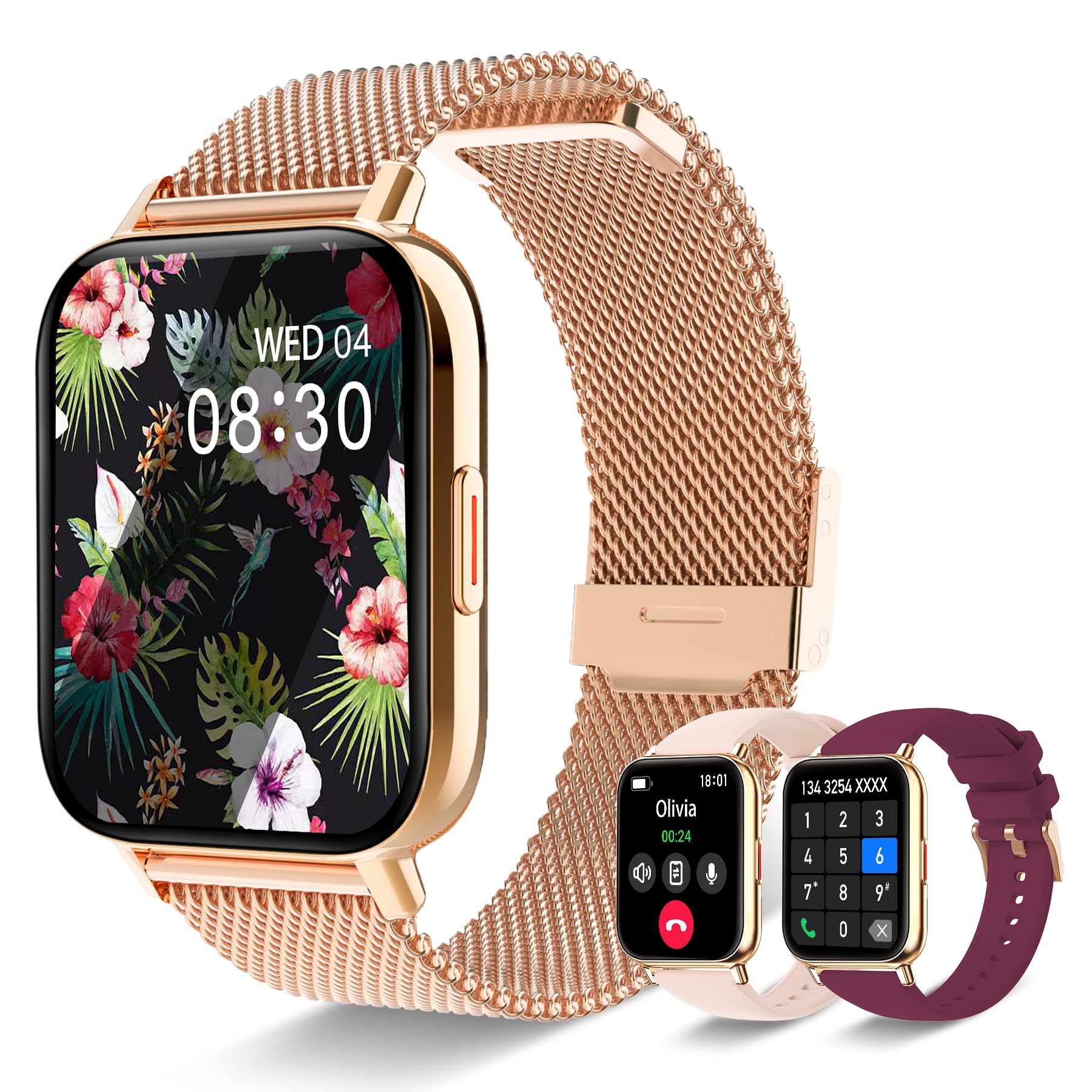 Reloj Inteligente Iaret para Mujer, 1,85"SMARTWORK con llamadas, 3 Correas, Monitoreo de Actividad y Deporte 100 Modos, 