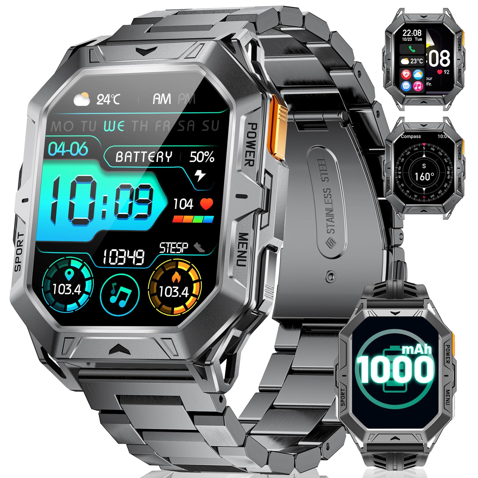 Reloj Inteligente Hombre con Llamada 50 Días Batería Deportivo Impermeable 10ATM